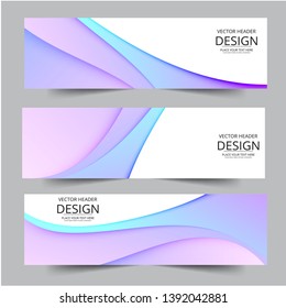 Abstract header purple gradient wave vector design. Abstract swoosh background. Abstract corporate business banner web template, horizontal advertising business banner layout template flat design set.