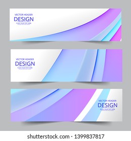 Abstract header purple gradient wave vector design. Abstract swoosh background. Abstract corporate business banner web template, horizontal advertising business banner layout template flat design set.