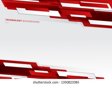 Abstract header red and white shiny geometric shapes overlapping moving technology futuristic style presentation background with copy space. Vector illustration