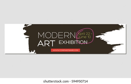 Abstract header template for art events with black brush stroke background and red graphic elements.