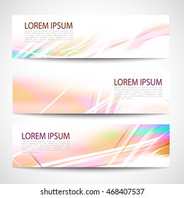 Abstract header white line wave vector design. colorful rainbow background