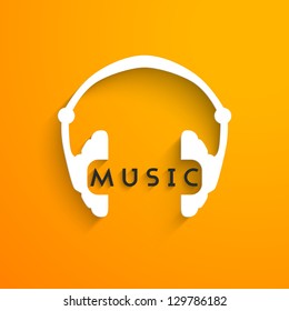 Abstract headphone background, flyer, poster or banner with text Music.