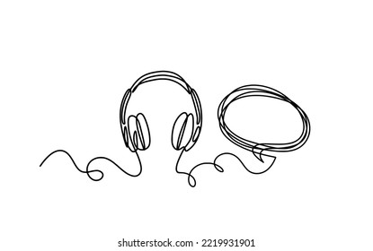 Abstract headphones with comment as continuous lines drawing on white background. Vector