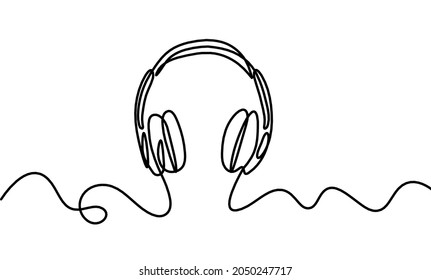 Abstract headphones  as continuous lines drawing on white background. Vector