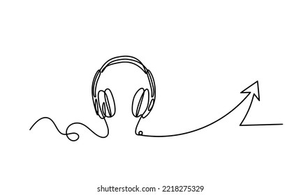 Abstract headphones with direction as continuous lines drawing on white background. Vector