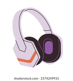 Abstract headphones with geometric design, bold purple and orange accents, drawn in a modern flat style on a white background. Concept of music and technology. Vector illustration