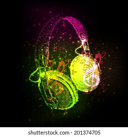 Abstract Headphones with note, easy all editable