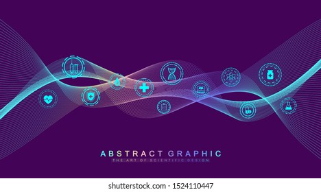 Abstract health care banner template with flat icons. Healthcare medicine concept. Medical innovation technology pharmacy banner. Vector illustration.