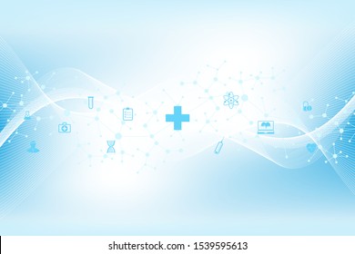 Abstract Health Care Banner Template With Flat Icons. Healthcare Medicine Concept. Medical Innovation Technology Pharmacy Banner. Vector Illustration.