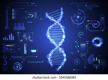 Abstract health hud ui interface element of medical science consist DNA innovation digital technology concept modern future medical healthcare,Treatment,medicine on hi tech future blue background.