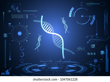 Abstract health hud ui interface element of medical science consist DNA innovation digital technology concept modern future medical healthcare,Treatment,medicine on hi tech future blue background.