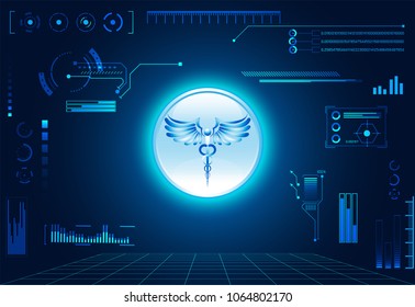Abstract health hud ui interface element of medical science consist  medical digital technology concept modern future medical healthcare,Treatment,medicine on hi tech future blue background.