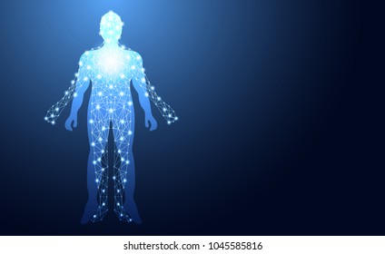 Abstract Health Medical Science Consist Human Digital Technology Concept Modern Future Medical Healthcare,Treatment,medicine Hi Tech Future Blue Background. For Template, Web Design Or Presentation.