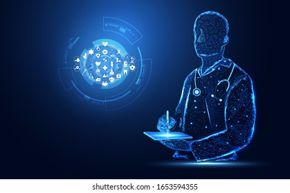 Abstract Health Medical Science Consist Doctor Digital Futuristic Virtual Hologram Treatment Medicine And Icon