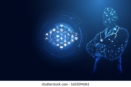 abstract health medical science consist doctor digital futuristic virtual hologram treatment medicine and icon