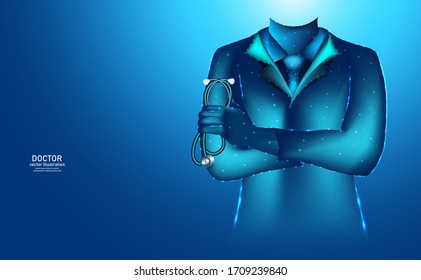Abstract health medical science consist doctor digital wireframe concept modern medical technology, Treatment, medicine on gray background. for template, web design or presentation.
