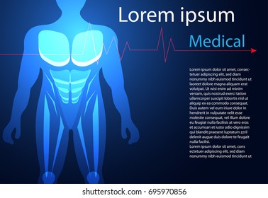 Abstract health medical science consist Human body digital technology concept  modern medical technology,Treatment,medicine on hi tech future blue background. for template, web design or presentation.