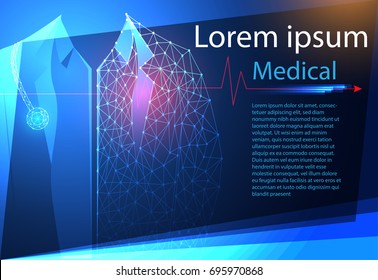 Abstract Health Medical Science Consist Doctor Digital Technology Concept  Modern Medical Technology,Treatment,medicine On Hi Tech Future Blue Background. For Template, Web Design Or Presentation.