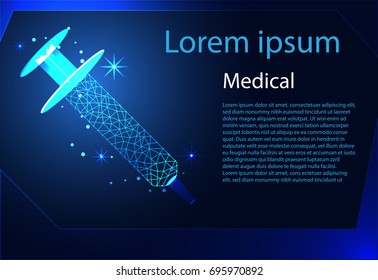 Abstract health medical science consist syringe digital technology concept  modern medical technology,Treatment,medicine on hi tech future blue background. for template, web design or presentation.
