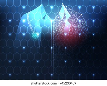 Abstract health medical science consist doctor digital technology concept  modern medical technology,Treatment,medicine on hi tech future blue background. for template, web design or presentation.