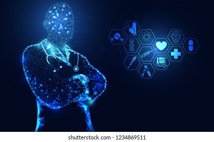 Abstract health medical science healthcare icon digital technology doctor concept modern innovation,Treatment,medicine on hi tech future blue background. for wallpaper, template, web design.
