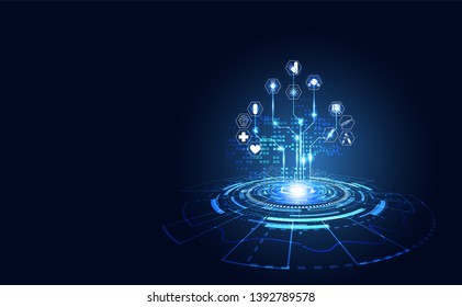 Abstract Health Medical Science Healthcare Icon Digital Technology Science Concept Modern Innovation,Treatment,medicine On Hi Tech Future Blue Background. For Wallpaper, Template, Web Design