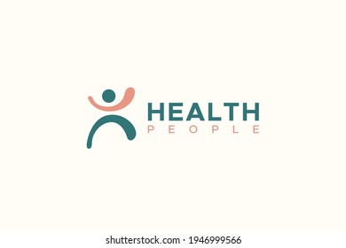 Abstract Health People Logo. Green and Pink Hand Drawn Human Icon Initial H Letter isolated on White Background. Flat Vector Logo Design Template Element.