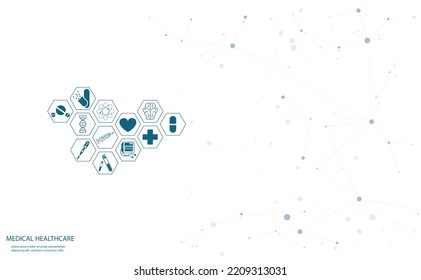 Abstract health science consist health icons digital technology concept  modern medical on hi tech future blue background.