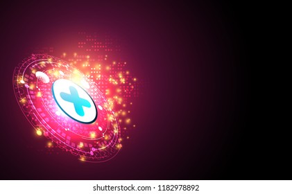 Abstract health science consist health plus digital technology concept  modern medical technology,Treatment,medicine on hi tech future pink background. for template, web design or presentation.