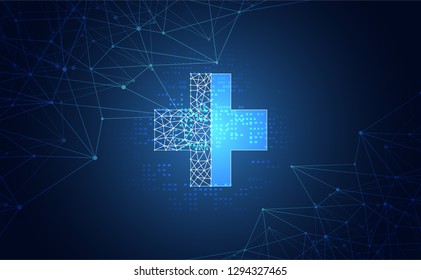 Abstract health science consist health plus digital technology concept  modern medical technology,Treatment,medicine on hi tech future blue background. for template, web design or presentation.