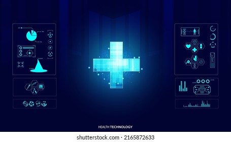 Abstract Health Science Consist Health Plus Circle Icons Digital Technology Concept  Modern Medical On Hi Tech Future Blue Background.