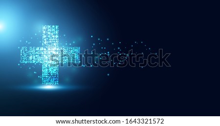 Abstract health science consist health plus digital technology concept  modern medical on hi tech future blue background.