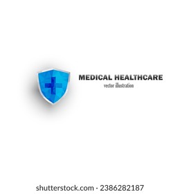 Abstract health science, , technology concept of modern medicine on hi-tech blue and white background. Logo for a medical company. Polygonal cross