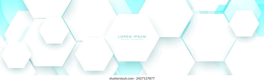 Abstract Healthcare and futuristic technology background. Abstract white hexagon with a clean horizontal banner. Vector