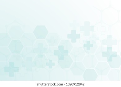 Abstract healthy, cross and medical background. Technology and science wallpaper template with hexagonal shape.Medical banner template with space for text. Business vector illustration.