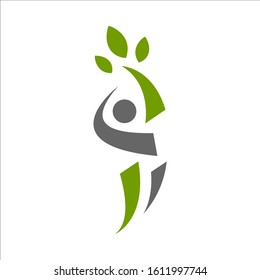 abstract healthy happy people logo with herbal and green elements
