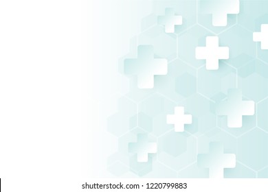 Abstract healthy and medical background. Technology and science wallpaper template with hexagonal shape. Soft blue color medical banner template with space for text. Business vector illustration