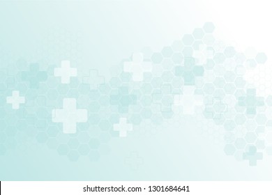 Abstract healthy and medical background. Technology and science wallpaper template with hexagonal shape. Soft blue color medical banner template with space for text. Business vector illustration.