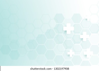 Abstract healthy and medical background. Technology and science wallpaper template with hexagonal shape. Soft blue color medical banner template with space for text. Business vector illustration