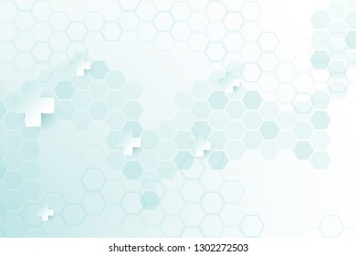 Abstract healthy and medical background. Technology and science wallpaper template with hexagonal shape. Soft blue color medical banner template with space for text. Business vector illustration.