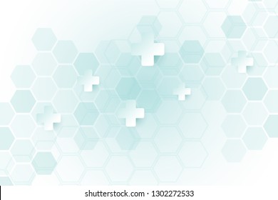 Abstract healthy and medical background. Technology and science wallpaper template with hexagonal shape. Soft blue color medical banner template with space for text. Business vector illustration.