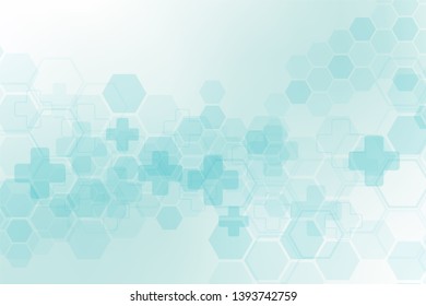 Abstract healthy and medical background. Technology and science wallpaper template with hexagonal shape. Soft blue color medical banner template with space for text. Business vector illustration.