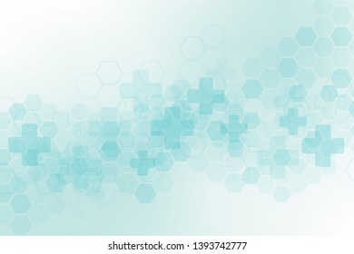 Abstract healthy and medical background. Technology and science wallpaper template with hexagonal shape. Soft blue color medical banner template with space for text. Business vector illustration.