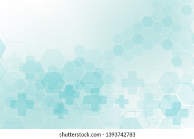 Abstract healthy and medical background. Technology and science wallpaper template with hexagonal shape. Soft blue color medical banner template with space for text. Business vector illustration.