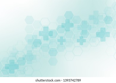 Abstract healthy and medical background. Technology and science wallpaper template with hexagonal shape. Soft blue color medical banner template with space for text. Business vector illustration.