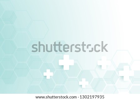 Abstract healthy and medical background. Technology and science wallpaper template with hexagonal shape. Soft blue color medical banner template with space for text. Business vector illustration