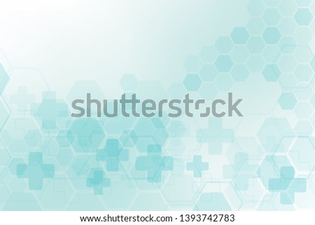Abstract healthy and medical background. Technology and science wallpaper template with hexagonal shape. Soft blue color medical banner template with space for text. Business vector illustration.