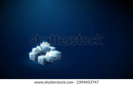 Abstract heap of white cubes of sugar. Sugar sweetener. Low poly style design. Modern 3d graphic concept. Blue geometric background. Wireframe connection structure. Vector