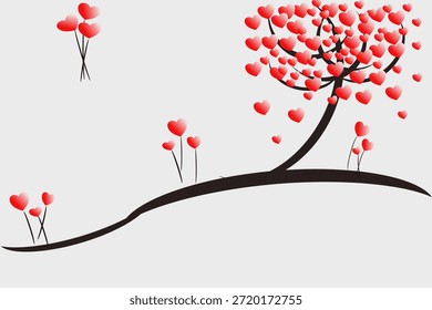 Fondo Abstractas del corazón con el árbol de líneas curvas que fluye con los corazones