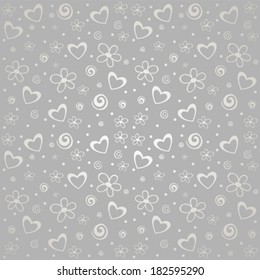 Abstract heart background in grey. Seamless pattern. Vector Illustration